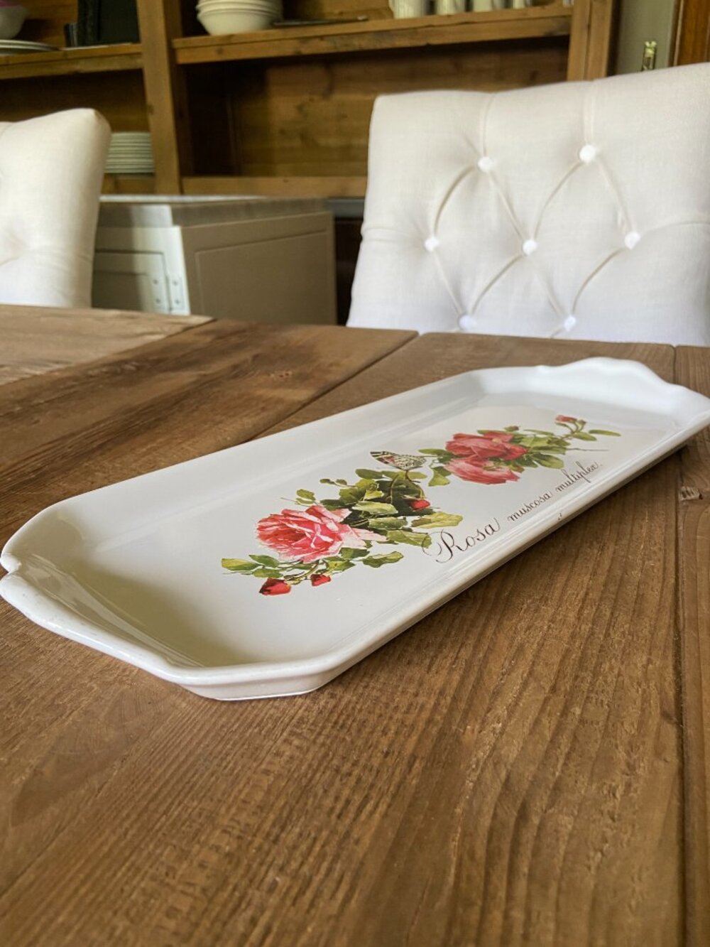 French porcelain serving tray, vintage floral serving platter, botanical rose - Picture 2 of 8